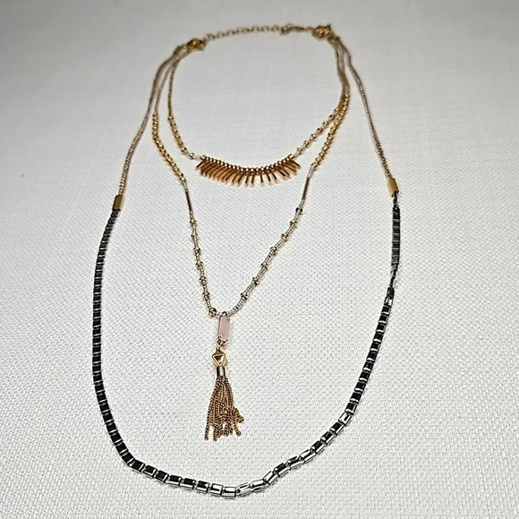 NIB - Retired Stella & Dot Riad Statement Necklace Versatile Gold Silver Rose - Picture 3 of 16